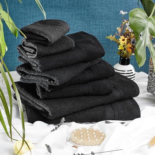 Miniatura 3 de Juego De Toallas Tuiste Negro 100 Algodón Juego De 8 Piezas 2 Toallas De Baño 70x140 , 4 Toallas De Mano 50x90 , 2 Toallas Para Invitados 30x50 Suave Y Absorbente Color: Negro