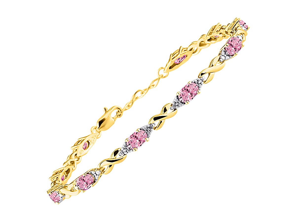 RYLOS Bracelets for Women Yellow Gold Plated Silver XO Hugs &amp; Kisses Tennis Bracelet Gemstone &amp; Genuine Diamonds Adjustable to Fit 7"-8" Wrist, 10 Gorgeous 6X4MM Jewelry for Women Friendship Bracelets
