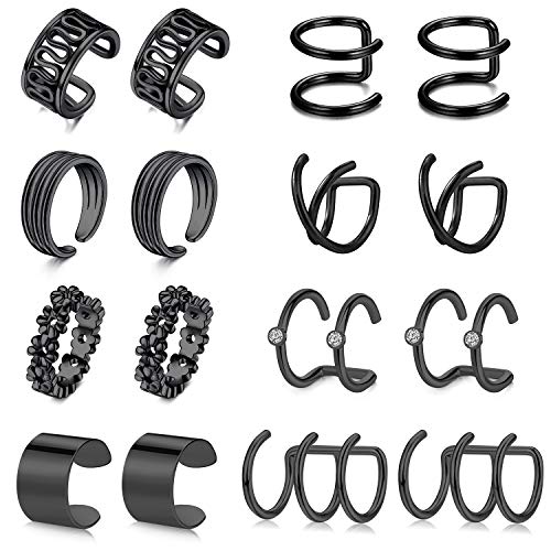 LAURITAMI Stainless Steel Ear Cuff, 8 Pairs Ear Cuff for Women Cartilage Clip On Wrap Earrings for Women