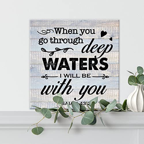 Religious Sign Wall Art Prints Canvas Painting Rustic When You Go Through Deep Waters I Will Be With You Scripture Print Christian Home Decor 8" X 8" #TOP3
