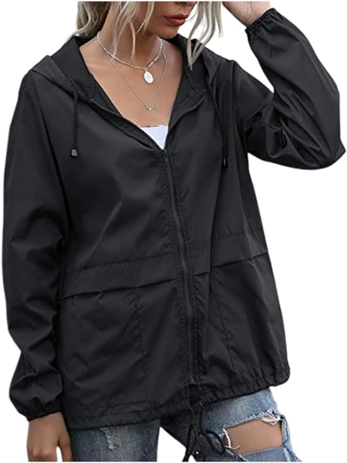 Hooded Rain Jacket For Women Spring Jackets Lightweight Windbreaker Running Jacket Outerwear With Pockets