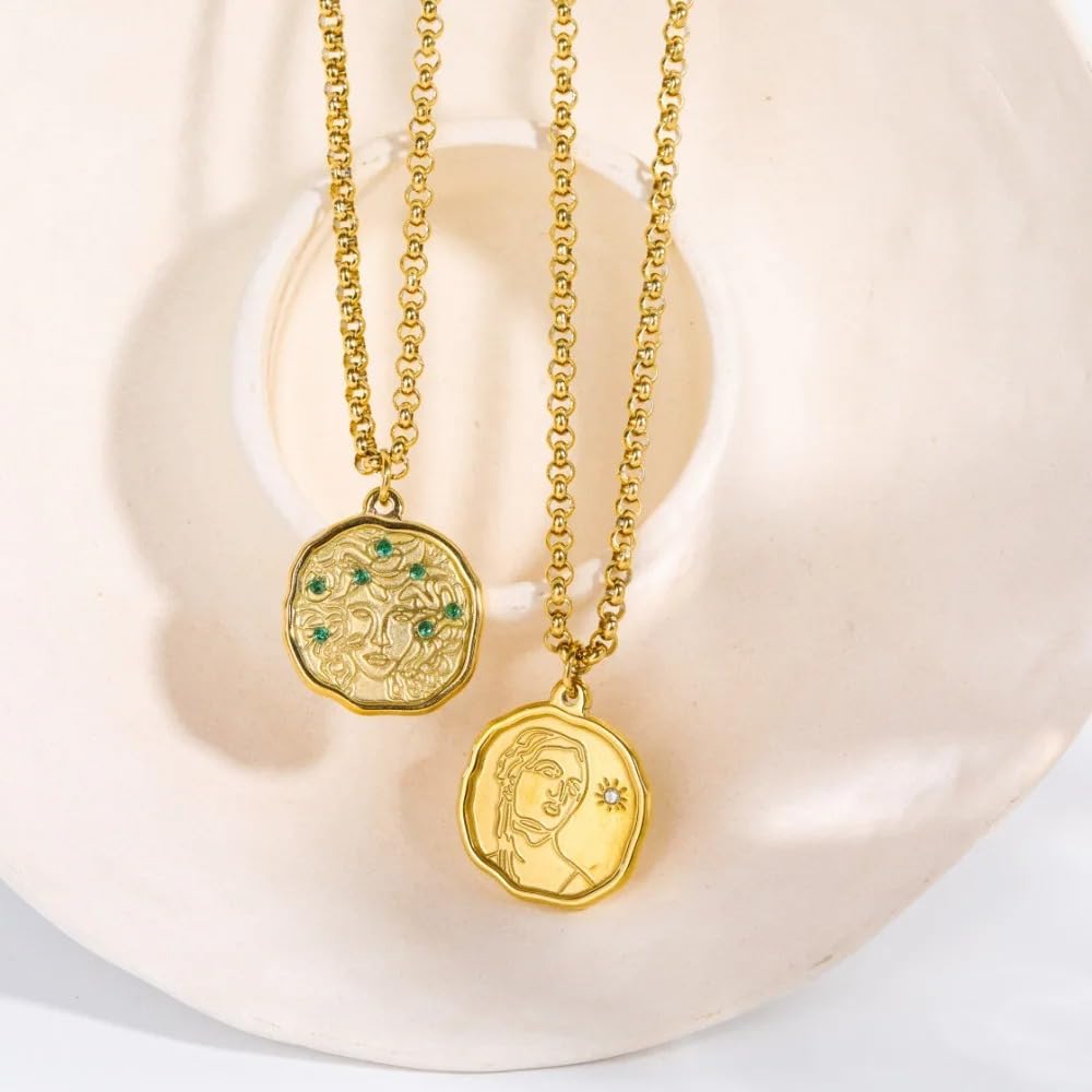 14K Yellow Gold Medusa Necklace, Vintage Greek Mythology Pendant Athena Medusa Snake Necklace Gold for Women Ancient Greek Symbol Necklace Amulet Jewelry, Medusa Necklace Gold Bracelet Silver - Image 2