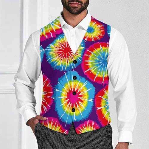 Colored Tie-dye Circles Men's Suit Vest Slim Fit V-Ncek Waistcoat Business Casual Vest2
