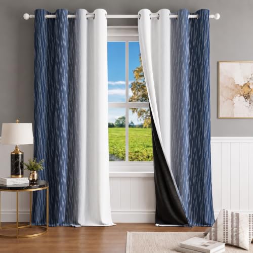 Image of Ultimate Trends Ombre Blackout Curtains for Bedroom Room Darkening Curtains for Living Room,Energy Saving,Thermal Insulated Grommet Window Drapes, Navi Blue and Greyish White, 6 FEET,2 Panels