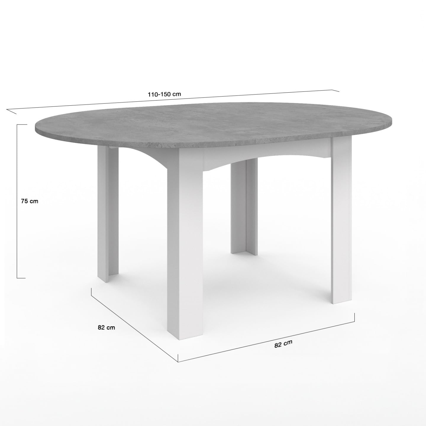 IDMarket - Tavolo da pranzo allungabile, rotondo, Dona, per 4-8 persone, bianco, piano in effetto cemento, 110-150 cm