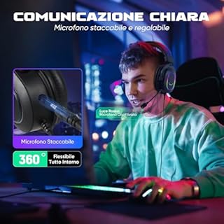 FIFINE Cuffie Gaming PC 7.1 Surround, Cuffie con Microfono per PS4 PS5, Cuffie con Filo con 3 modalità EQ, Auricolare con RGB e cuscinetti auricolari morbidi