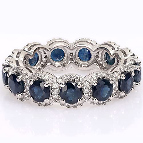 3.25 Carat Blue Sapphire And Natural Diamond Full Eternity Wedding Band Rings For Women In 10-14 KT Solid Gold Anniversary And Enagagement Prong Setting ( Blue Gemstone 2.5 ctw,Clarity I2 , Color HI)3