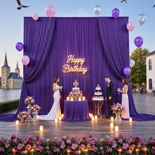 Image of 10ftx15ft Purple Backdrop Curtains for Parties, Wrinkle Free Polyester Purple Photo Backdrop Drapes 2 Panels 15 ft Long Back Drop Cloth for Wedding Birthday Photography Background Party