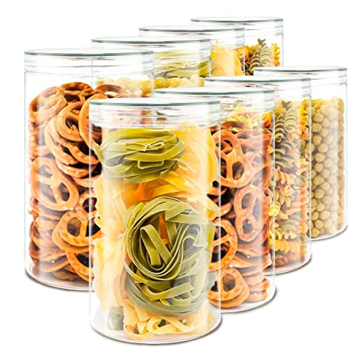 LG Luxury & Grace Pack 8 Botes de Polietileno para Cocina 1,3 L (18x10cm). Tarros de Plástico Rellenables Transparentes con Tapa Enroscable para Almacenamiento de Pasta, Chuches, Legumbres. Sin BPA.