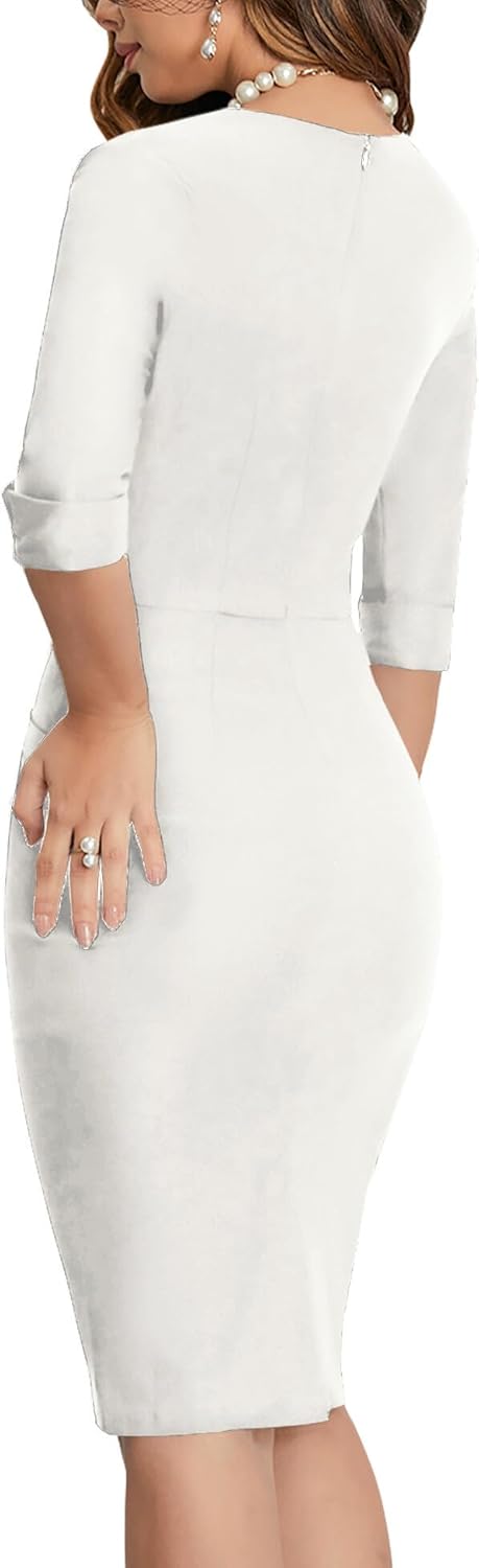 MUXXN Women's 60s Classy Sweetheart Neck Bandage Sheath Work Pencil Dress