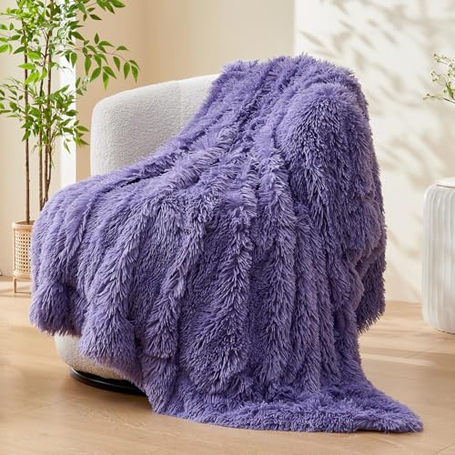GONAAP Fuzzy Faux Fur Twin Blanket for Couch, Lavender, 60"x80"
