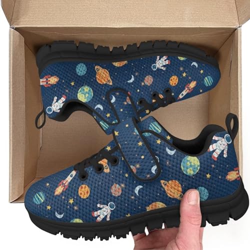 Boys Girls Shoes for Little Kids/Big Kids Machine Washable Lightweight Comfy Athletic Running Shoes Kids Sneakers Light Astronaut Planet Space Pattern2