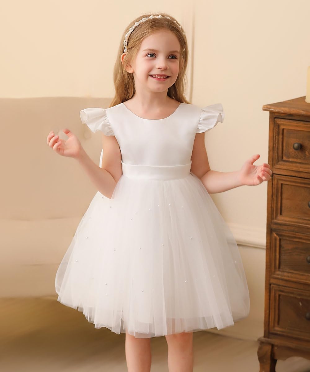 Flower Girl Dresses Wedding Tulle Ruffle Baby Girl Pageant Birthday Party Ball Gown with Bowknot - Image 6