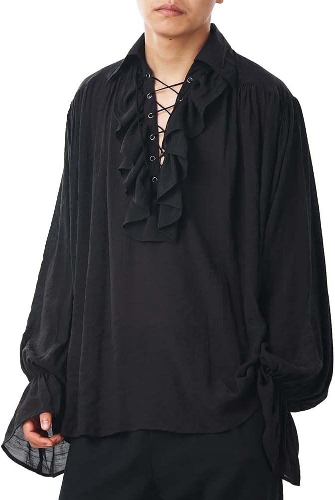 GRACEART Men Pirate Shirt Women Vampire Renaissance Shirts Victorian Ruffled Medieval Costume Cotton Linen Shirt - Image 4
