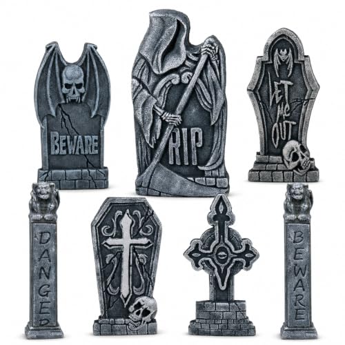 7 Stück Halloween Grabsteine XXL 81 cm, Gartendeko Outdoor Friedhof