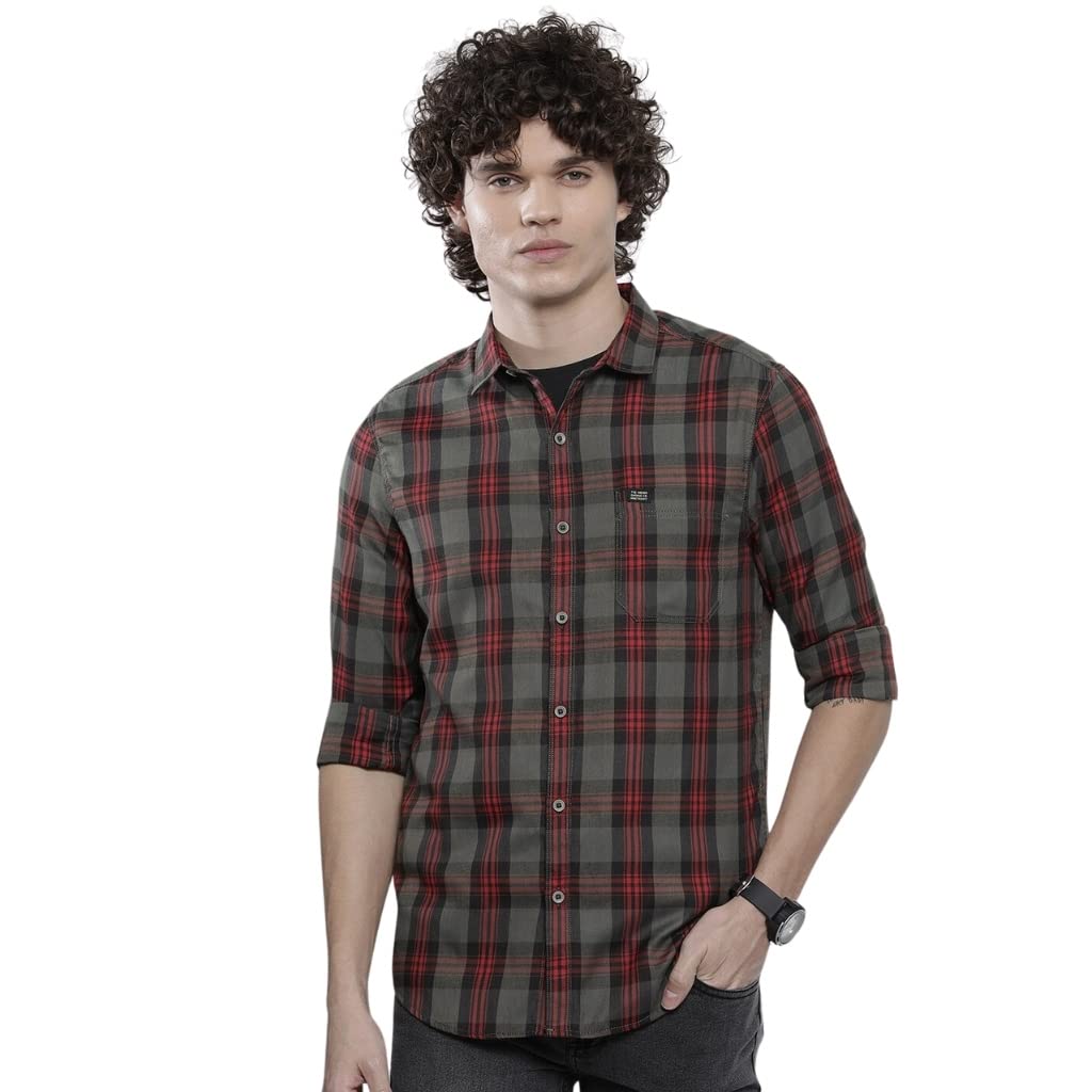 the indian garage co Men's Cotton Regular Fit Checkered Full Sleeves Cutaway Collar Casual Shirt-picture-45