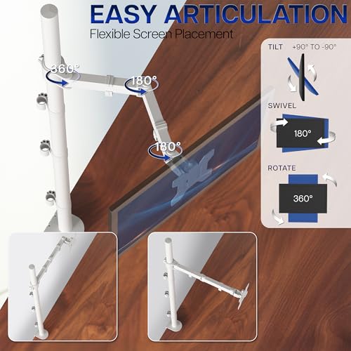 Image of VIVO Extra Tall Single Monitor Desk Mount Stand with 39 inch Pole, Features Full Adjustability - Tilt and Articulation, Holds 13 to 32 inch Screens up to 10kg with VESA Mounting, White, STAND-V011W