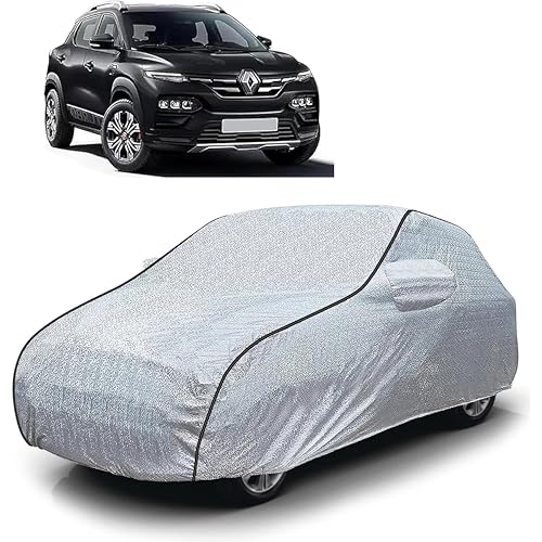 Image of Sulfar 100% Waterproof Car Body Cover Compatible with Mirror for Renault Kiger (Triple Stitched, Full Bottom Elastic, Magic Silver with Black Piping)