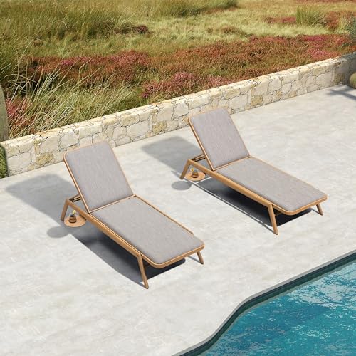 Image of PURPLE LEAF Patio Chaise Lounge with Quick-Dry Cushion Adjustable Back Teak