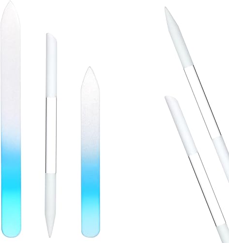 Sibba Juego de 3 limas de uñas de cristal, juego de 3 piezas de cristal grabado de doble cara para cutículas, empujador de cutículas, removedor