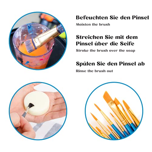 Tritart Pinselreiniger für Acrylfarbe und Aquarell - 3er Set -Künstlerseife und Malpinsel Reiniger | 3x 40g vegane Pinselseife für Künstler