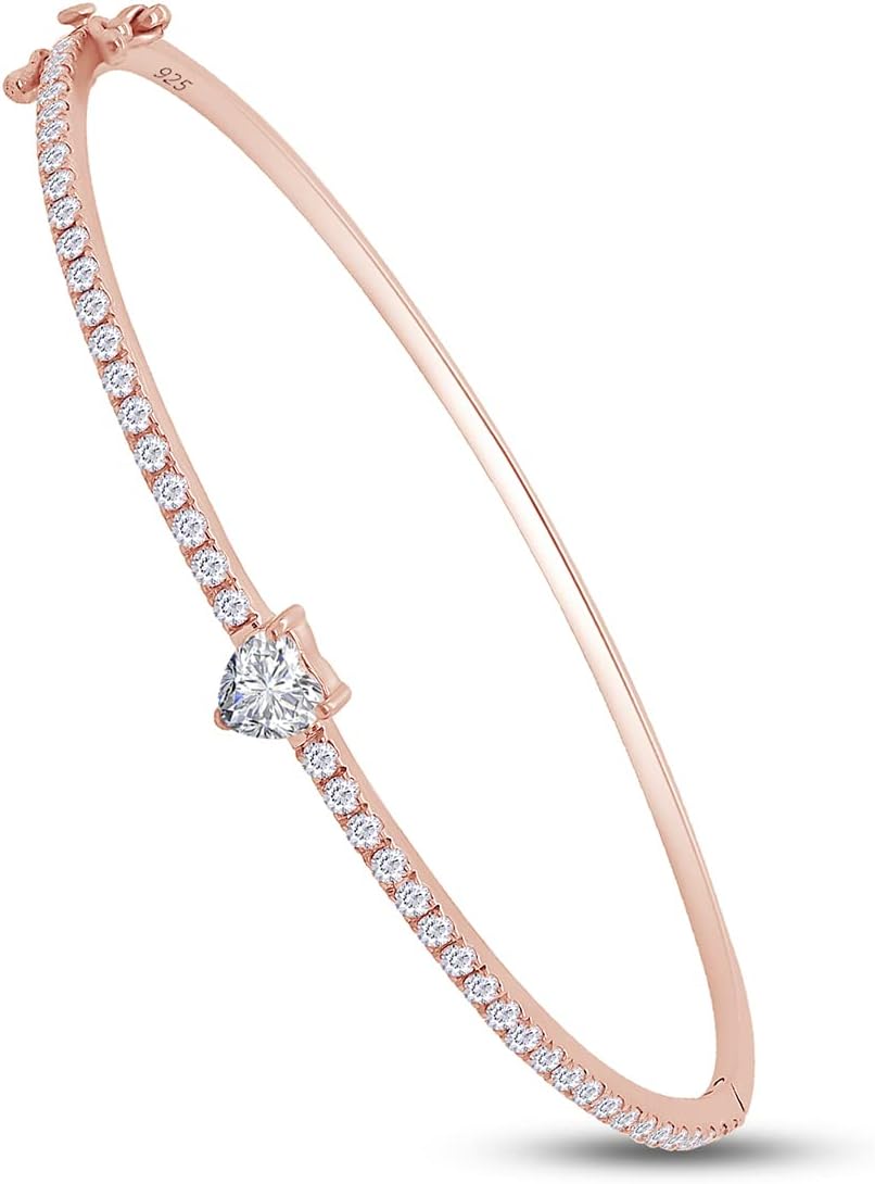 SAVEARTH DIAMONDS 1 2/5 To 1 3/4 CT Heart & Round Cut Lab Created Moissanite Diamond Heart Bangle Bracelet For Women In 14K Gold Over Sterling Silver Size-6 to 9 Inch, (VVS1 Clarity,1.40 To 1.75 CT)