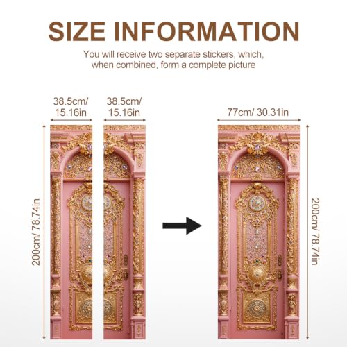 Image of Pink Baroque Door Mural, Ornate Gold Door Cover, 30.3x78.7in
