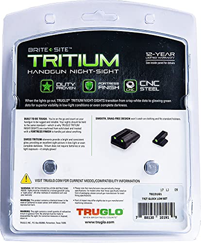 TRUGLO Tritium Handgun Sight | High-Visible Front & Rear Night Sights with Daylight White Dots & Low-Light Tritium Dots, Compatible with Glock Handguns