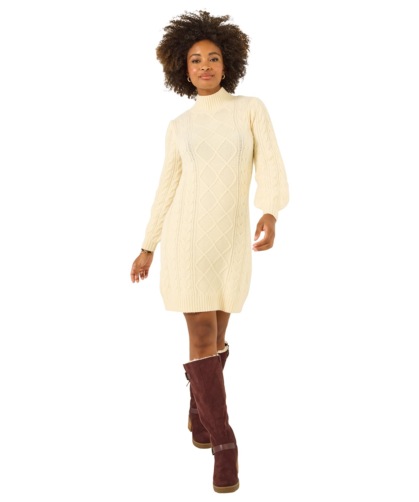 Joe Browns Women's Chunky Cable Knit Mini Dress, Regular, Beige, UK 18