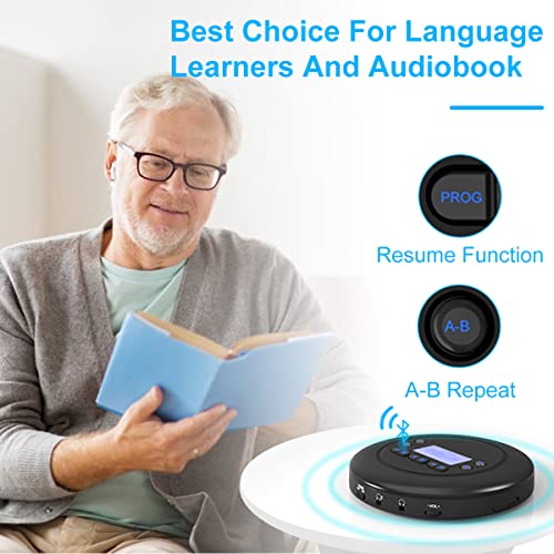 MONODEAL Tragbarer CD Player Bluetooth, Wiederaufladbar Discman für Auto und Kinder, Anti-Skip, klein mit Kopfhörer