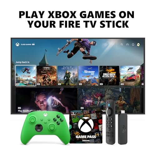 Xbox Wireless Controller (2025) Velocity Green Bundle with Fire TV Stick 4K and 1 Month Game Pass Ultimate Membership