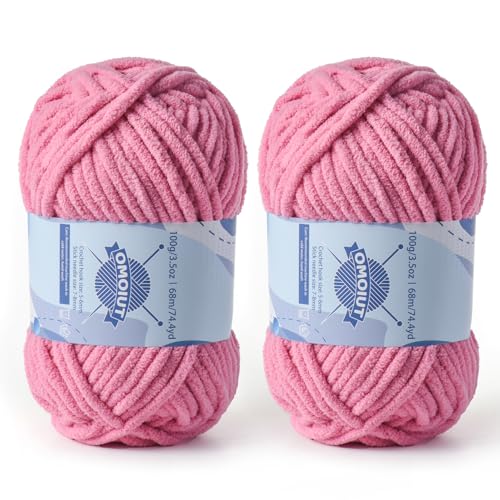 Image of 2 Pack Chunky Chenille Yarn for Crocheting, Baby Yarn for Crocheting Soft Blankets, Bulky Yarns for Crochet Amigurumi, 200g (148.7yds) Fluffy Velvet Yarns for Hand Knitting (2 Deep Pink)