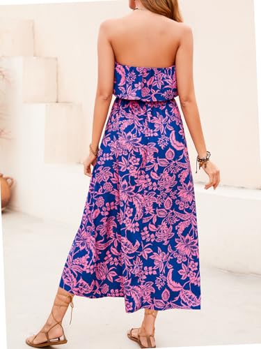 Image of Women's Ruffle Floral Maxi Summer Casual Dress Off Shoulder Wedding Guest Slit Hem Beach Prom Dresses