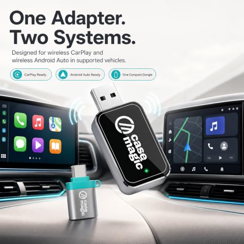 Image of CaseMagic 2-in-1 Wireless CarPlay & Android Auto Adapter - Converts Wired to Wireless | Plug & Play, Bluetooth 5.0 + 5GHz WiFi, USB-A & Type-C | Hyundai, Maruti, Kia, Honda | OEM Wired Cars Only