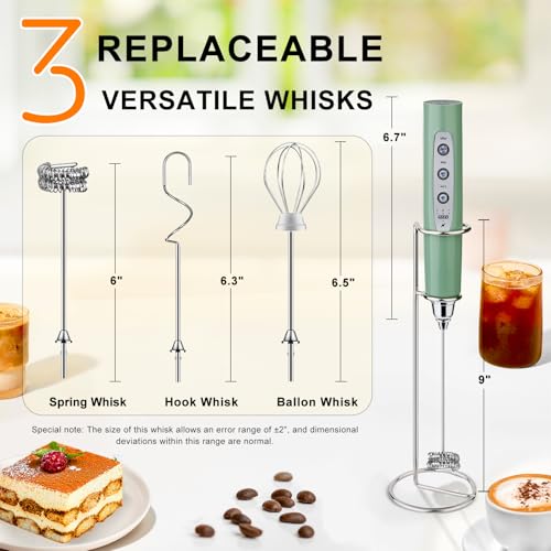 Image of YUSWKO Granite Rechargeable Milk Frother for Coffee with Stand, Handheld Drink Mixer with 3 Heads 3 Speeds Electric Stirrers for Latte, Cappuccino, Hot Chocolate, Egg
