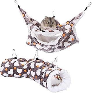 Small Pet Guinea Pig Hammock Hanging Tunnel Bed,2PCS Cage Accessories for Ferret Rat Chincilla Hammock Sleeper Brown