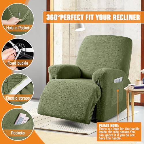 Image of VANSOFY Oversized Recliner Chair Cover, 4-Pieces Stretch Recliner Covers for Recliner Chair Soft Reclining Chair Slipcover Jacquard Pattern Furniture Protector for Dogs Cats(Army Green)