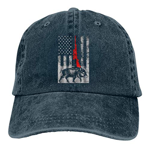 KLING Gorras de béisbol de Tela de Mezclilla Ajustable Unisex Gorra de jabalí con Bandera Americana