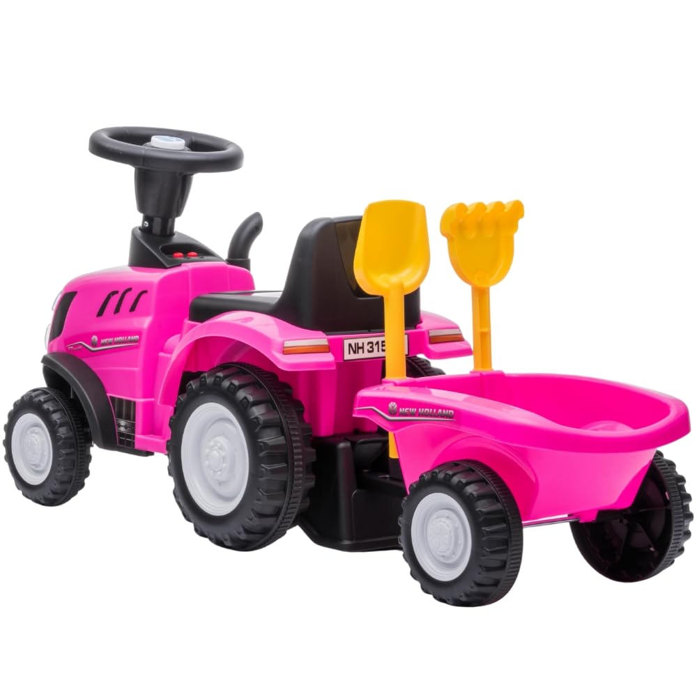 Bandits & Angels Bobbycar Rutschauto New Holland Traktor mit Anhänger ab 1 Jahr – mit funktionierenden Scheinwerfern – Kinderfahrzeug blau – Bobbycar für Jungen – New Holland (Rosa)