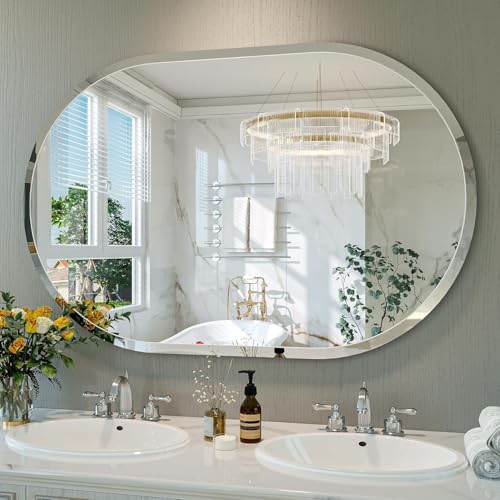 Image of Creative Arts n Frames 18x24 inch 5mm Thick Beveled Smooth Edges Frameless Wall Mount HD Mirror Home Office Hotel Decor for Living Restroom Bedroom Bathroom (Capsule Shape 18x24 HD Mirror)