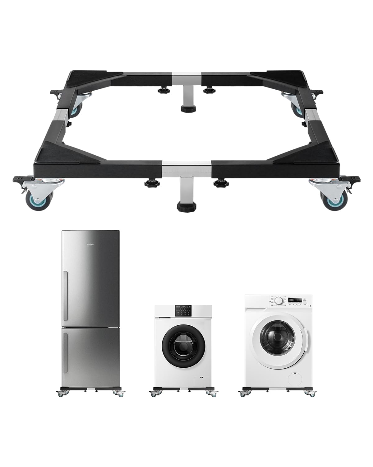 Supporto regolabile per lavatrice, larghezza 45-65 cm, altezza 10/15/20/25 cm, piedini in acciaio inox, base stabile per lavatrice, asciugatrice, frigorifero, congelatore, supporto versatile