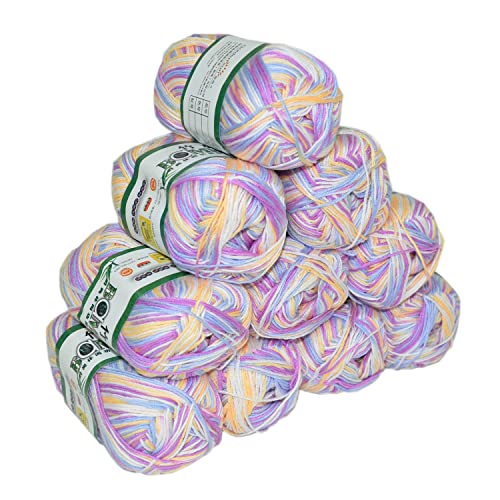 Mangocore 500G 10Pcs Soft Smooth Natural Bamboo Cotton Hand Knitting Yarn Baby Cotton Yarn Knitted By 2.25Mm Needles (Mix White /Purple / Yellow) #TOP6