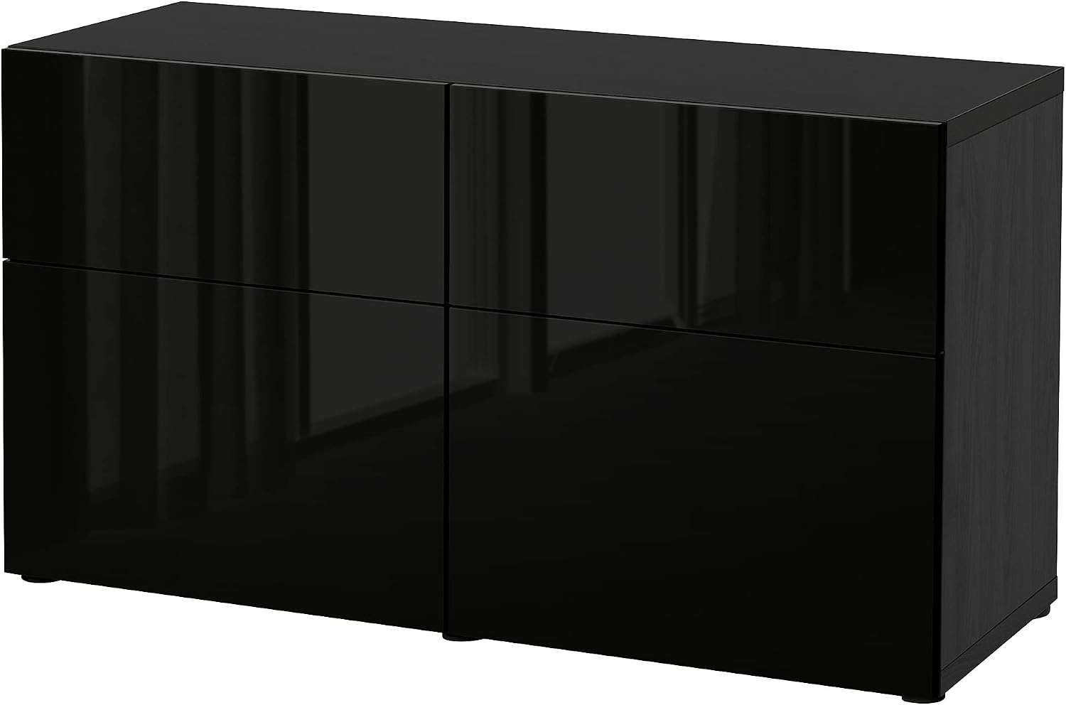 ProTuning BESTÅ Storage combination w doors/drawers, black-brown/Selsviken high-gloss/black, 120x42x65 cm