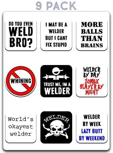 Welder Humor Hard Hat Vinyl Decal Sticker (9 Pack) | Cars Trucks Vans SUVs Windows Walls Cups Laptops | Full Color Printed and Laminated | 9-2 Inch Decals | KCD2456