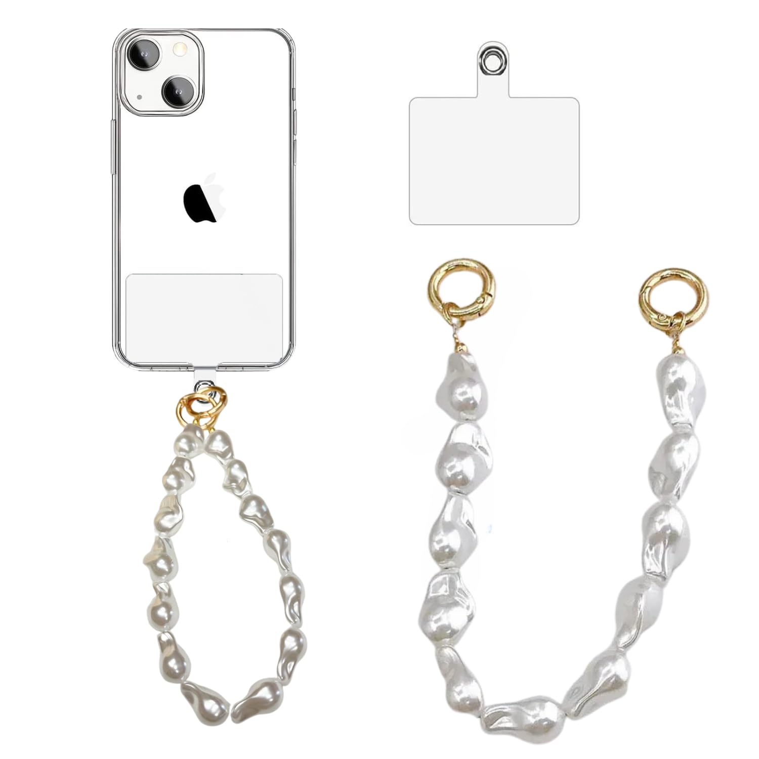 KICKZU Universal Phone Pearl Lanyard Keychain, Mobile Phone Chain Beads with Tether Patch, Phone Pendant Wrist Strap Compatible with Most Cell Phones Mobile Phone-image-0