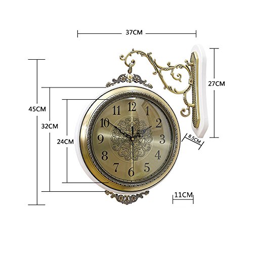 WENHSIN 16" European Luxury Classical 360&deg; Wall Clock Antique Design Ultra Mute Quartz Soild Wood Alloy Double Sides Clock for Living Room Clock Art Deco (Red Wooden frame) steampunk buy now online