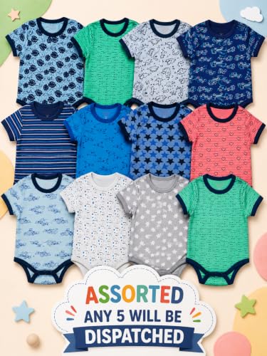 Image of TuddyBuddy 100% Cotton Multi Color Romper /Bodysuit /Onesies for Baby Boys & Baby Girls
