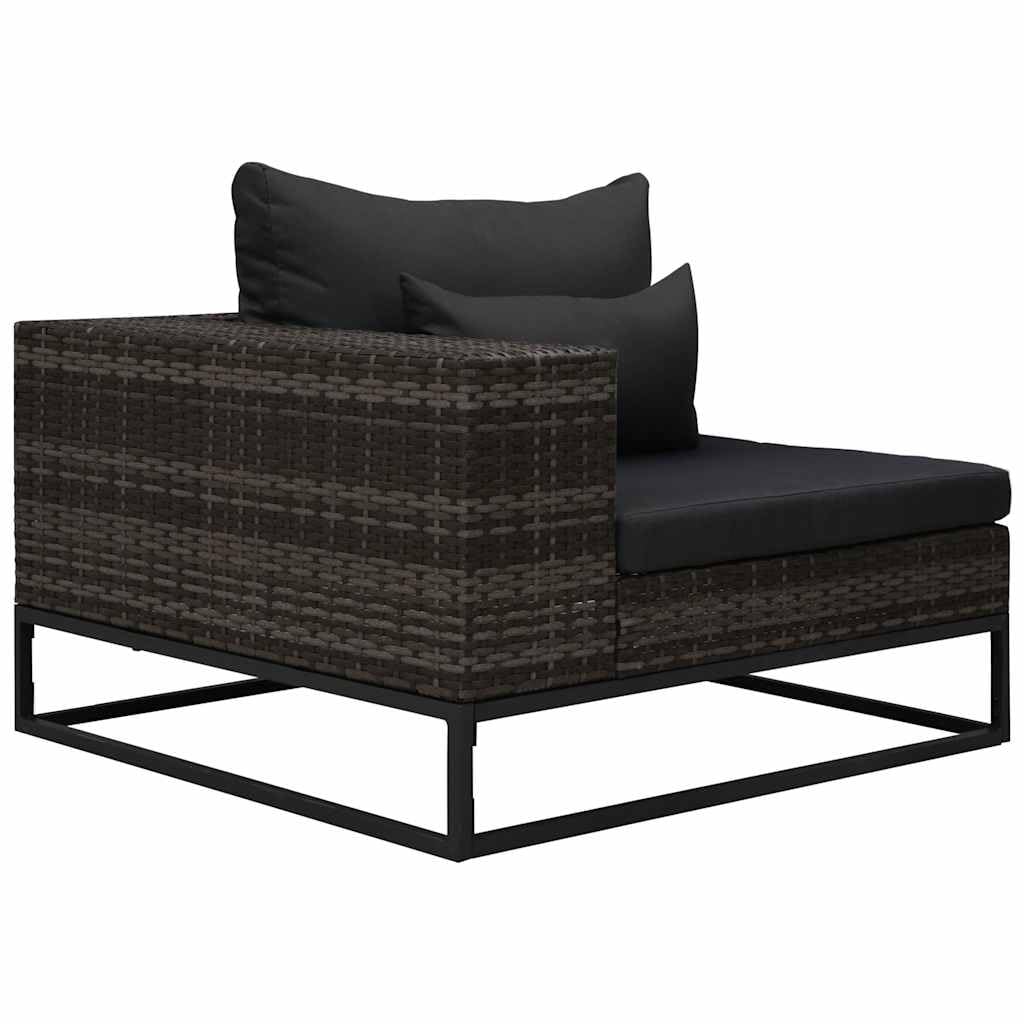Set di 5 divani da giardino con cuscini, in polyrattan, grigio
