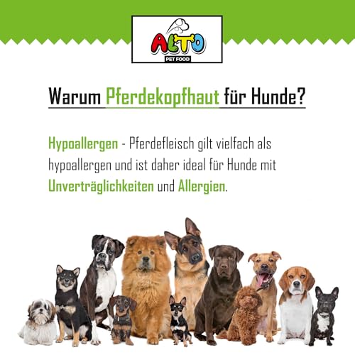 ALTO - Premium Pferdekopfhaut für Hunde - Hypoallergene Hunde Kauartikel - Hundeleckerli für Allergie beim Hund - Qualität aus Österreich - 400g