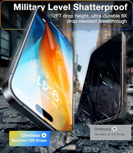 Image of UltraGlass Top 9H+ Glass for iPhone 16 Pro Screen Protector 6.3 inch [12FT Military Grade Shatterproof] Screen Protector 16 Pro Tempered Glass Full Coverage, Longest Durable, 2 Pack